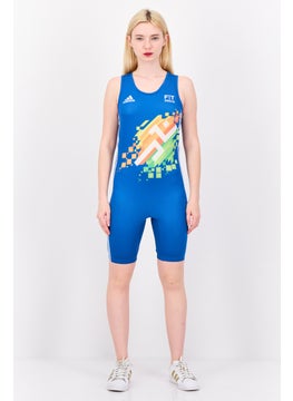 Adidas Women Sportswear Fit Brand Logo Sleeveless Weight Lifting Playsuits, Blue  - Image 3