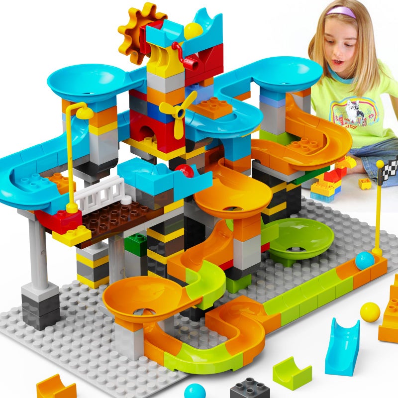 JIXIn 3in1 Marble Runs for Kids 48Building Blocks Compatible with LEGO DUPLOS for Age 25Marble Run for Kids Ages 35 STEM Toy Set with 164 Pcs Classic Big BlockGift Toys for Kid Ages 3 4 5 6 7 8 - Image 3
