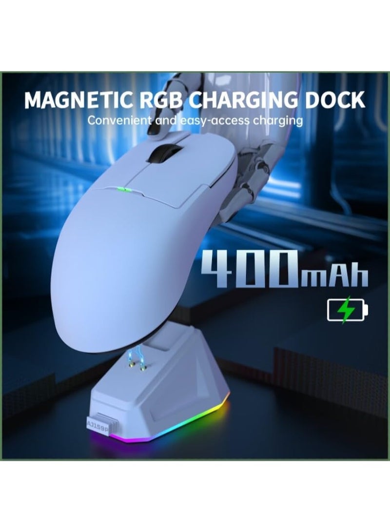 A-jazz AJ159 PRO 8K White Wireless Gaming Mouse | PAW3395 Sensor | 56g Ultra-Light | Tri-Mode Connectivity | Magnetic Charging - Image 3