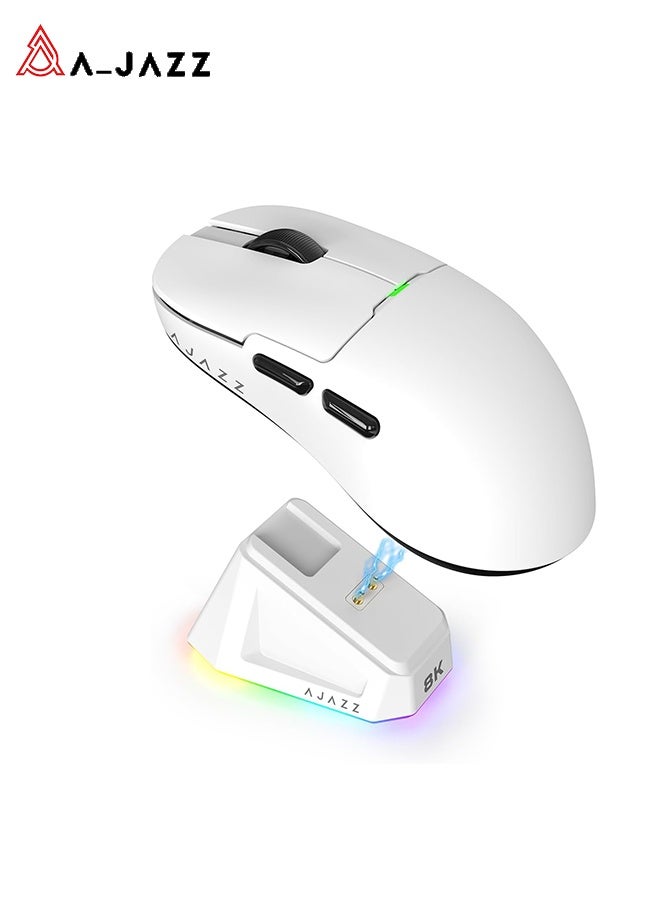 A-jazz AJ159 PRO 8K White Wireless Gaming Mouse | PAW3395 Sensor | 56g Ultra-Light | Tri-Mode Connectivity | Magnetic Charging - Image 1