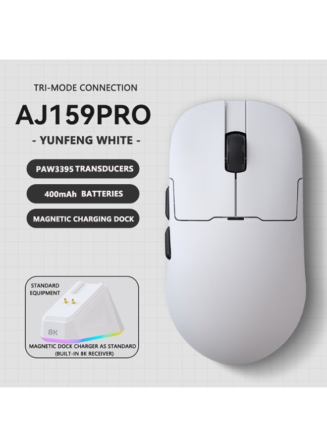A-jazz AJ159 PRO 8K White Wireless Gaming Mouse | PAW3395 Sensor | 56g Ultra-Light | Tri-Mode Connectivity | Magnetic Charging - Image 2