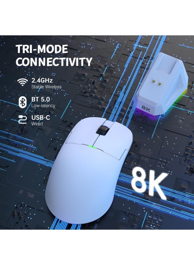 A-jazz AJ159 PRO 8K DPI White Wireless Gaming Mouse | PAW3395 Sensor | 56g Ultra-Lightweight Design | Three Connection Modes | Magnetic Charging - Image 5