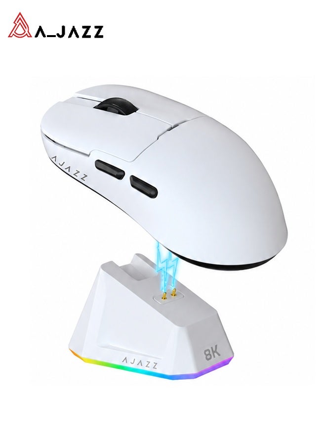 A-jazz AJ159 PRO 8K DPI White Wireless Gaming Mouse | PAW3395 Sensor | 56g Ultra-Lightweight Design | Three Connection Modes | Magnetic Charging - Image 1