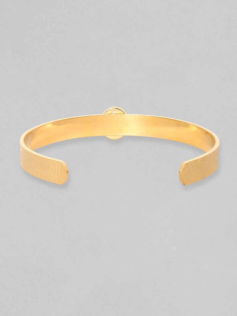Rubans 18K Gold-Plated Textured Open Cuff Bracelet with Emerald Green Stone Accent for Women & Girls - Image 3