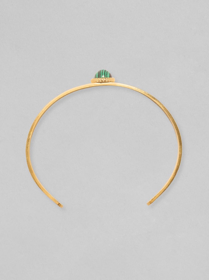 Rubans 18K Gold-Plated Textured Open Cuff Bracelet with Emerald Green Stone Accent for Women & Girls - Image 4