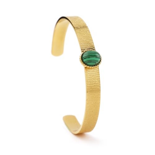 Rubans 18K Gold-Plated Textured Open Cuff Bracelet with Emerald Green Stone Accent for Women & Girls - Image 1