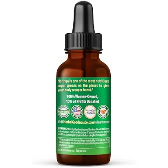 Herbal Goodness قطرات سائلة من مستخلص المورينغا من هيربال غودنس 1 أونصة سائلة - صبغة سوبر فود لدعم الطاقة والمناعة، عضوية وبديل عالي التوافر الحيوي لكبسولات ومسحوق المورينغا، نباتية وغير معدلة وراثيًا - Image 3