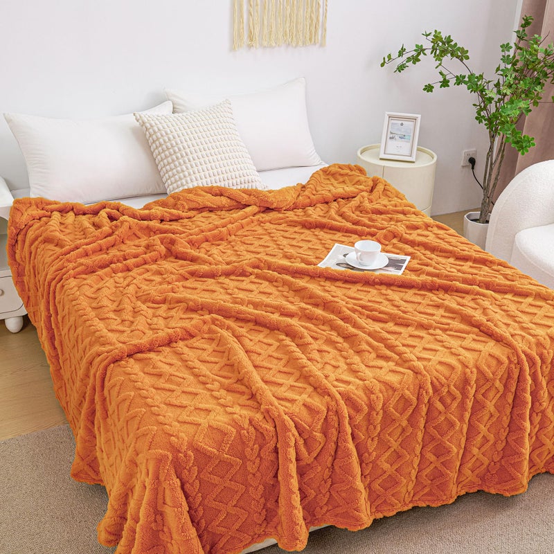 Aganear Fleece Blanket Queen Size Plush Cozy Boho Fall Decor Throw Blanket for Couch Sofa Bed Office Warm Decorative Present for Birthday Christmas90x90 Burnt Orange