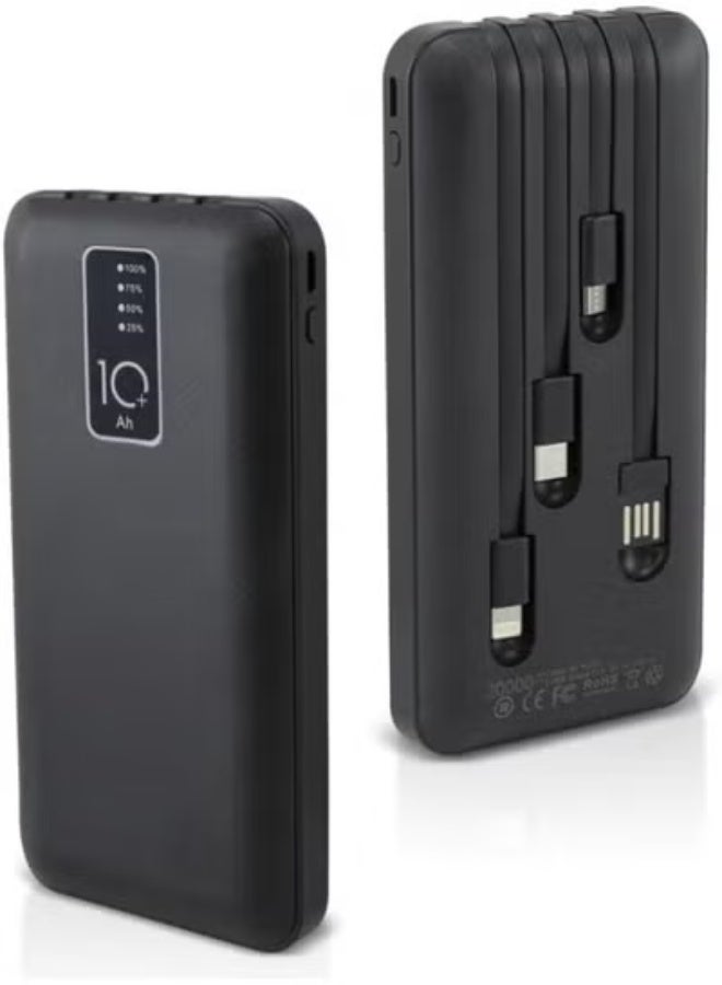 جاجيك Power Bank 30,000mAh Portable Fast Charger – High-Capacity External Battery Pack with 4 Built-in USB Cables (Type-C, Lightning, Micro-USB, USB-A), Fast Charging, Compact & Travel-Friendly – Black - Image 1