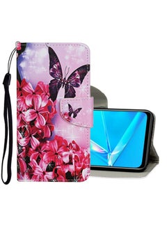 HuHa Case Cover For Realme 6i Colored Drawing Pattern Horizontal Flip Leather Case with Holder & Card Slots & Wallet Purple Butterfly 
