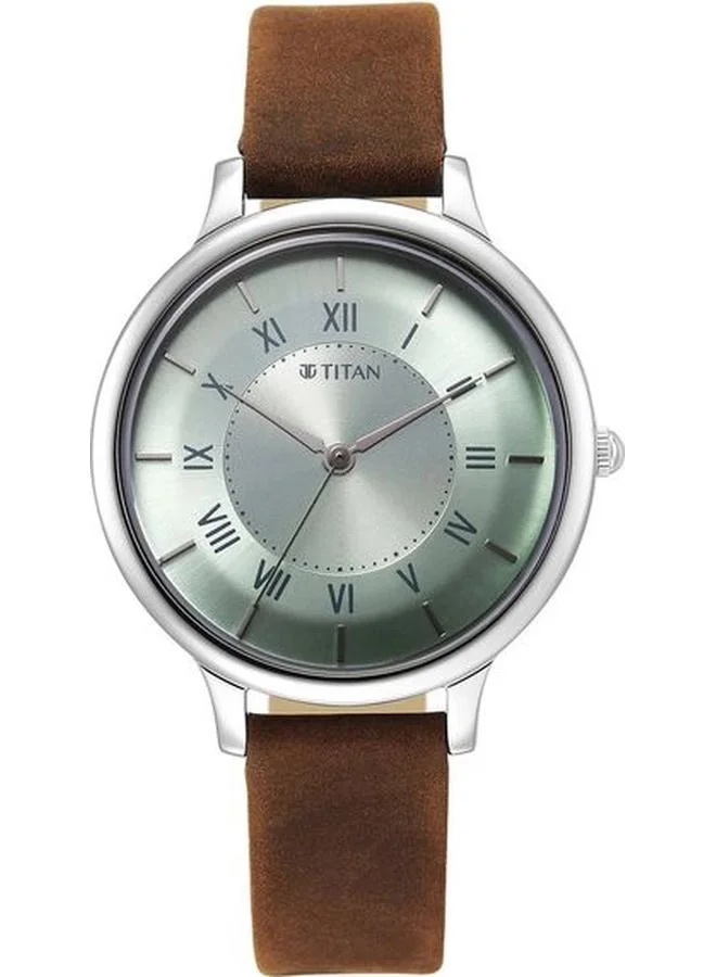 TITAN Women's Analog Display Watch With Brown Leather Strap - 2732SL02