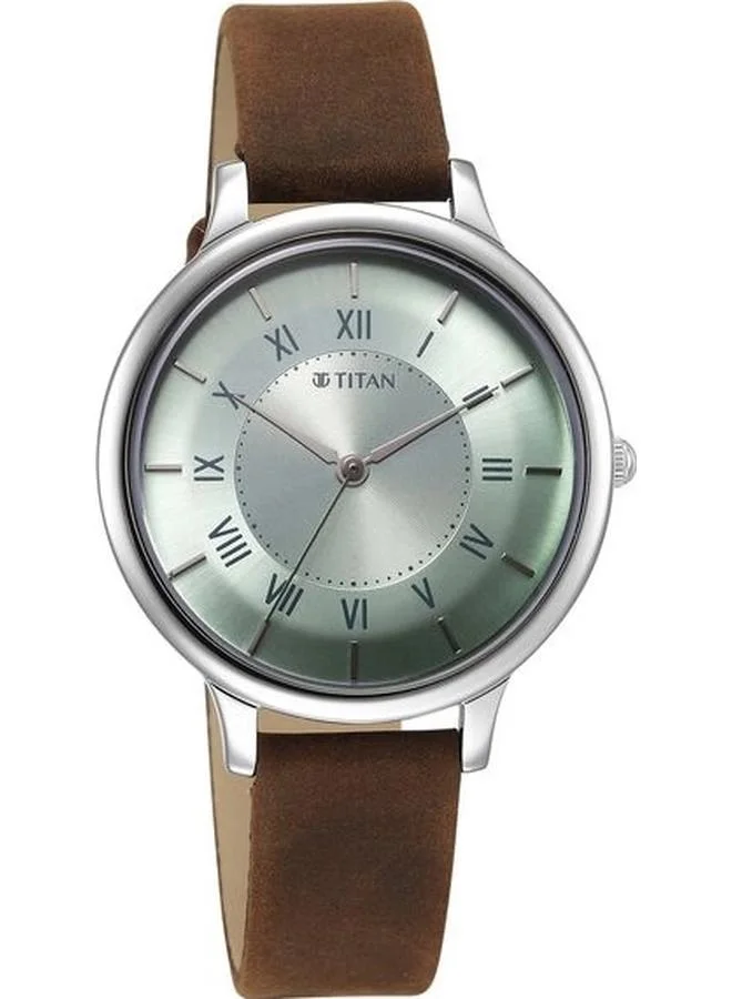 TITAN Women's Analog Display Watch With Brown Leather Strap - 2732SL02