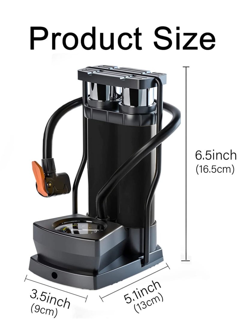 SYOSI - Double Barrel Foot Pump, Portable Bike Pump Bicycle Air Tire Pump Super Fast Tyre Inflation Aluminum Alloy Mini Bike Floor Foot Pump with Pressure Gauge for All Bike, Fits Presta & Schrader Valve - Image 1