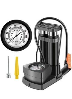 Double Barrel Foot Pump, Portable Bike Pump Bicycle Air Tire Pump Super Fast Tyre Inflation Aluminum Alloy Mini Bike Floor Foot Pump with Pressure Gauge for All Bike, Fits Presta & Schrader Valve