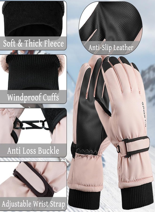 Feelorna Women Winter Ski Gloves, Waterproof Touchscreen Anti-Slip Snowboard Gloves for Skiing Sports (Pink Black) - Image 3