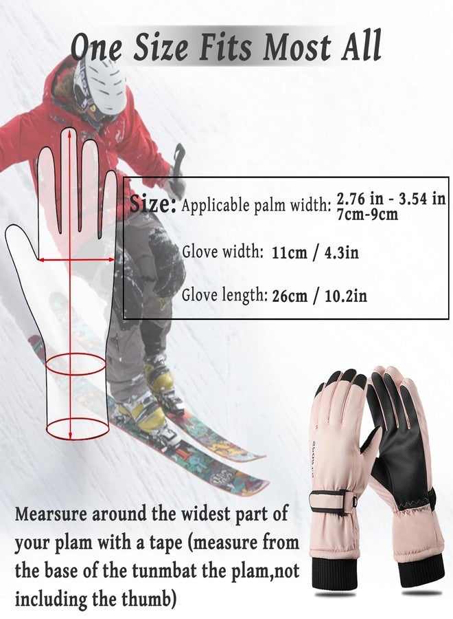 Feelorna Women Winter Ski Gloves, Waterproof Touchscreen Anti-Slip Snowboard Gloves for Skiing Sports (Pink Black) - Image 2