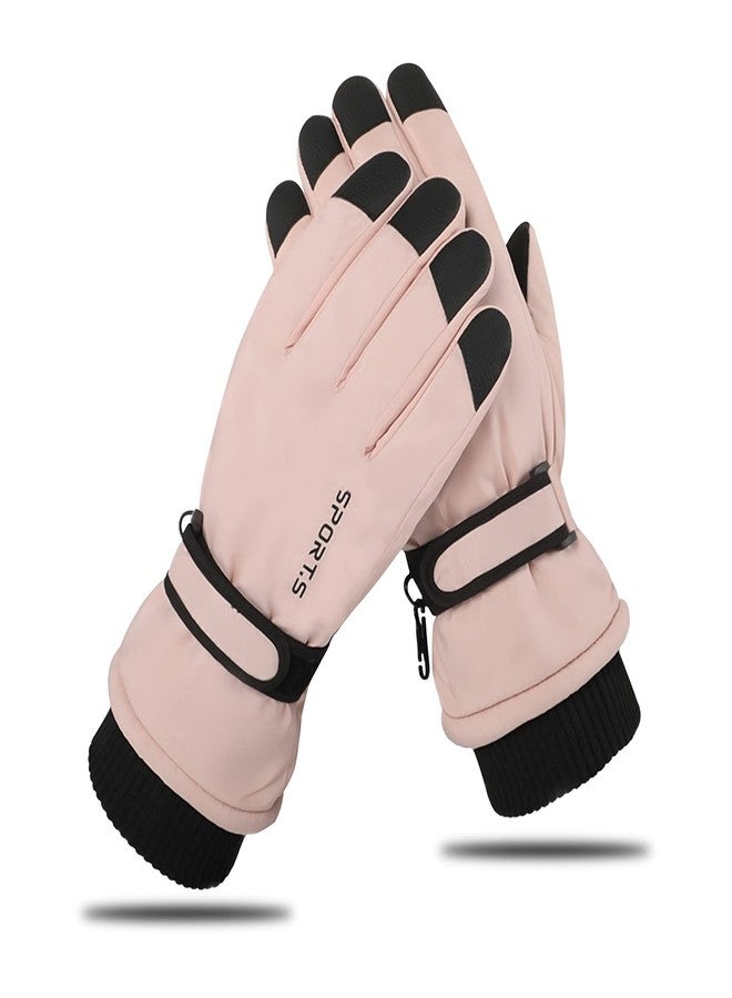 Feelorna Women Winter Ski Gloves, Waterproof Touchscreen Anti-Slip Snowboard Gloves for Skiing Sports (Pink Black) - Image 1