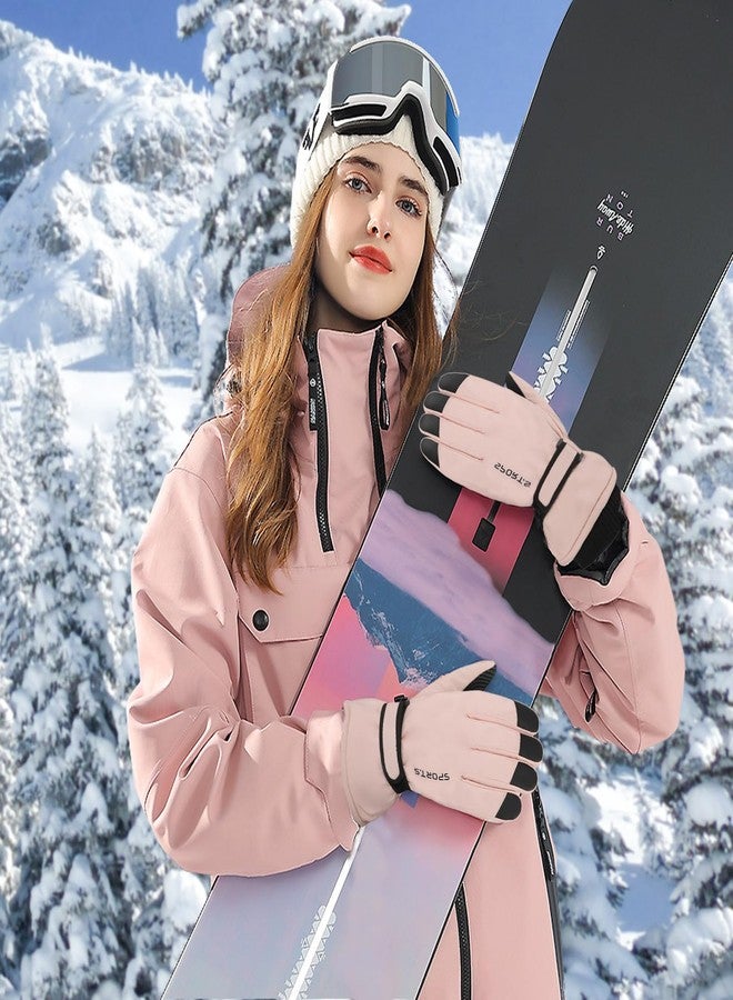 Feelorna Women Winter Ski Gloves, Waterproof Touchscreen Anti-Slip Snowboard Gloves for Skiing Sports (Pink Black) - Image 5