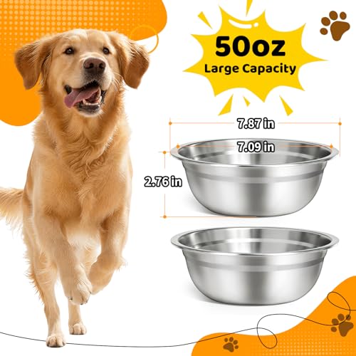 URPOWER 2 Pack 8 Stainless Steel Dog Bowls 50oz Thickened Durable Pet Bowls for Food and Water Fit for Elevated Dog Bowl Stand - Image 3