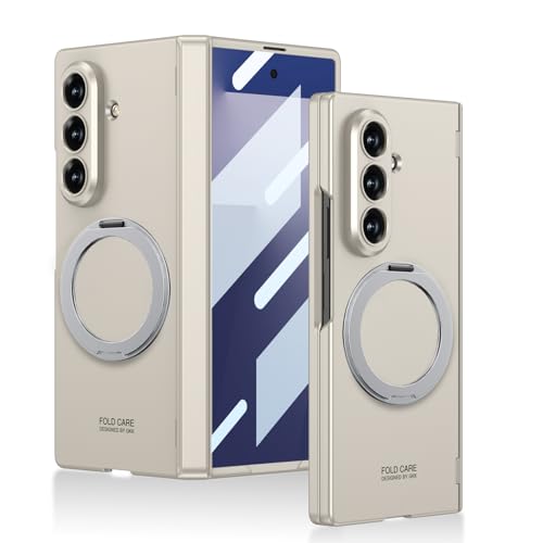 Midkart Magnetic Hinge Cover Compatible with Samsung Galaxy Z Fold 7 and Compatible with Magsafe Charging Rotating Ring Holder Front Glass Case & Camera Protection, Royal Beige - Image 1