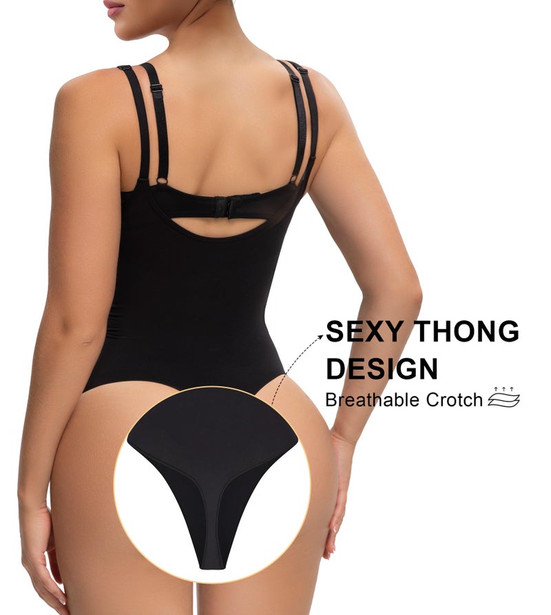 SHAPERX Open Bust Shapewear Tummy Control Bodysuits for Women Seamless Compression High Waisted Body Shaper, SZ5315-Black-L/XL - Image 2