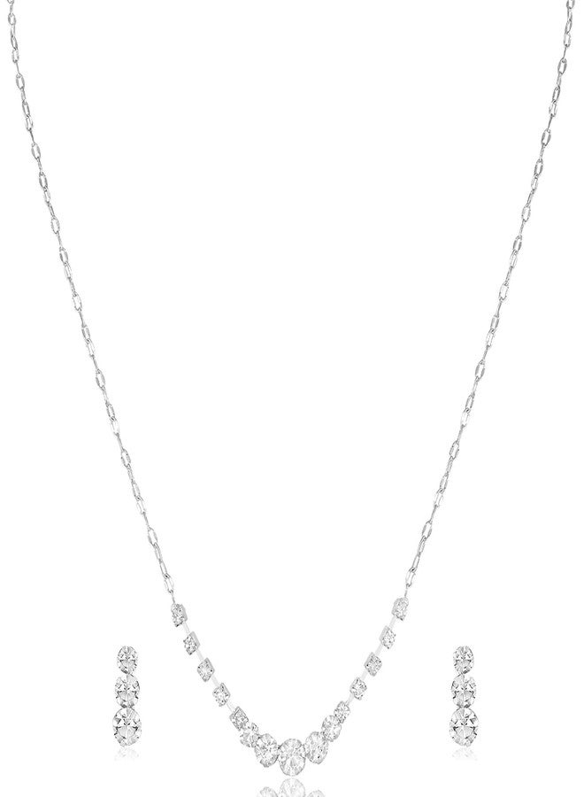 Peora Silver Plated Crystals Studded Necklace and Earrings Set Fashion Jewellery Gift for Women & Girls - Image 1