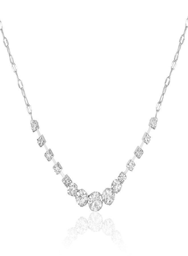 Peora Silver Plated Crystals Studded Necklace and Earrings Set Fashion Jewellery Gift for Women & Girls - Image 4