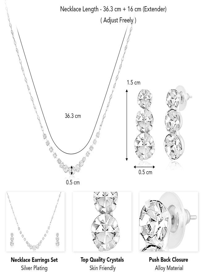 Peora Silver Plated Crystals Studded Necklace and Earrings Set Fashion Jewellery Gift for Women & Girls - Image 2