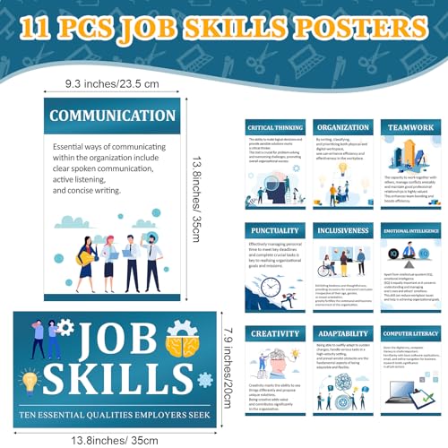 Outus 11 Pcs Job Skills Posters High School College Classroom Decorations Essential Qualities Employer Seek Career Poster Graduation Educational Bulletin Board for Workplace Teacher Supplies Classic - Image 3