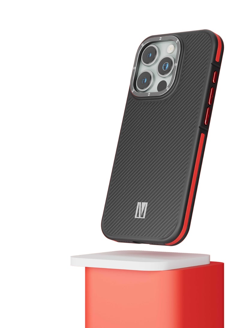 ليفيلو حافظة Ox Carbon لهاتف آيفون 15 برو ماكس - أحمر - Image 1