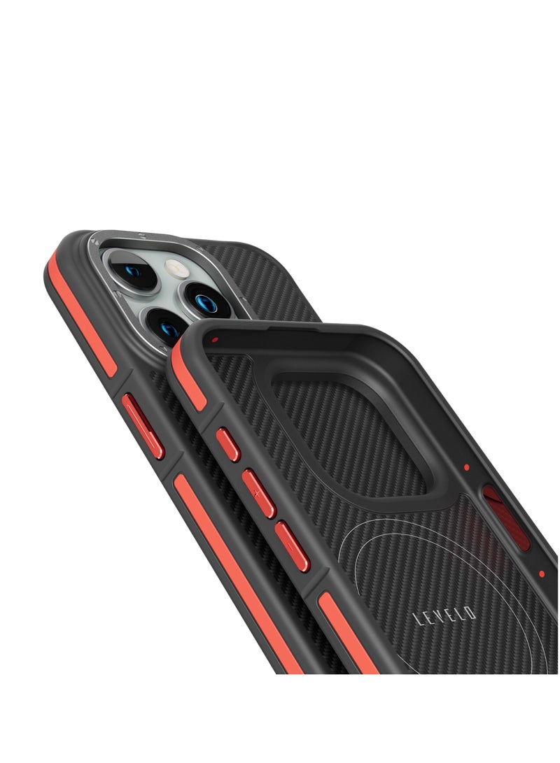 ليفيلو حافظة Ox Carbon لهاتف آيفون 15 برو ماكس - أحمر - Image 4