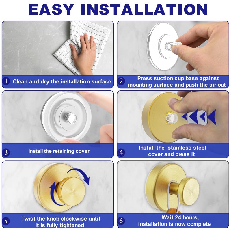 Bntuk Suction Cup Hooks for Shower, Towel Hooks for Bathroom Window Glass, Bath Robe Looafh Hook for Hanging - 2 Pack, Gold - Image 5