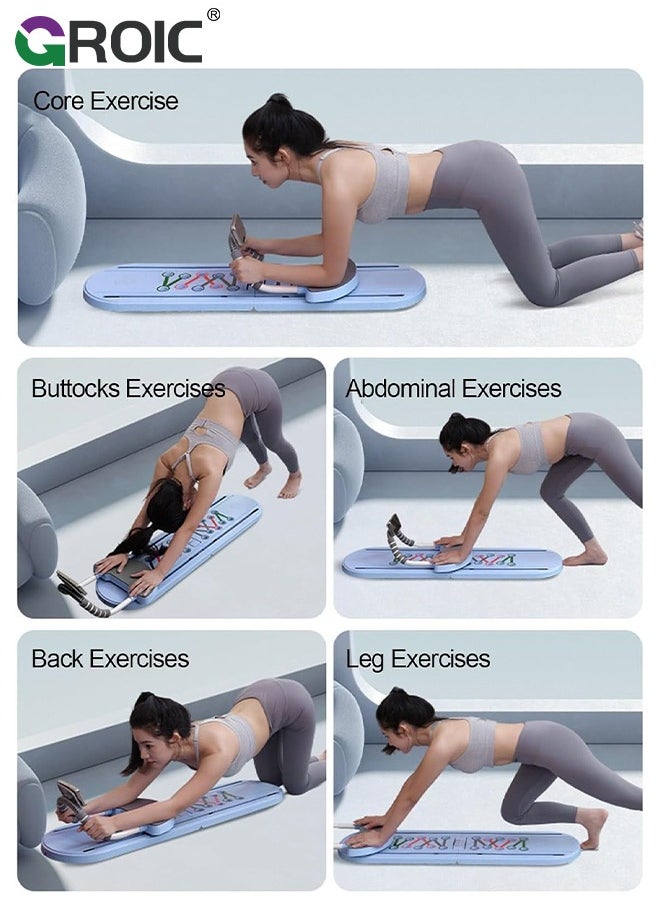 GROIC - Multi-functional Abdominal Board, Pilates Board Exercise Board with Pilates Stick Resistance Bands and Knee Mat for Full Body, Abdominal Trainer Machine Push Up Exercise Equipment for Home - Image 1