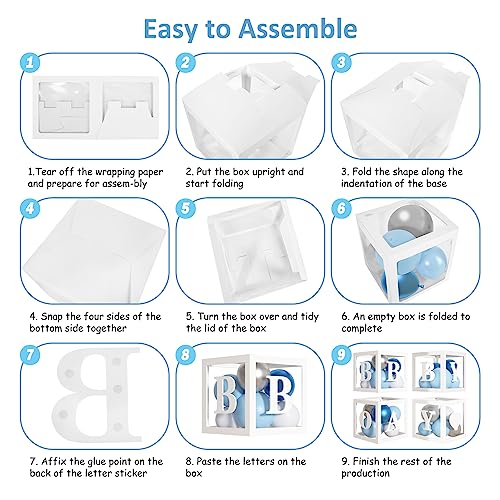 Amandir 137pcs Baby Blue Balloons Baby Shower Decorations for Boy with Baby Boxes, White Blue Balloon Arch Kit Baby Boxes with Letter (A-Z+Baby+Boy) for Boy 1st Birthday Gender Reveal Party Supplies - Image 4