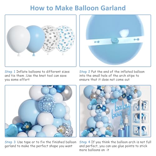 Amandir 137pcs Baby Blue Balloons Baby Shower Decorations for Boy with Baby Boxes, White Blue Balloon Arch Kit Baby Boxes with Letter (A-Z+Baby+Boy) for Boy 1st Birthday Gender Reveal Party Supplies - Image 3