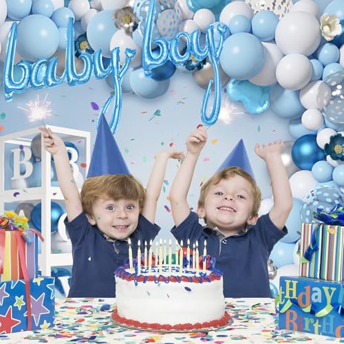 Amandir 137pcs Baby Blue Balloons Baby Shower Decorations for Boy with Baby Boxes, White Blue Balloon Arch Kit Baby Boxes with Letter (A-Z+Baby+Boy) for Boy 1st Birthday Gender Reveal Party Supplies - Image 5