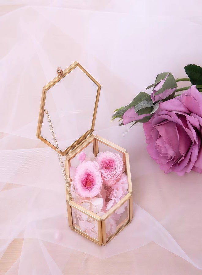 JIARI Glass Jewelry Box Small Gold Hexagonal Decorative Box Ring Earring Display Keepsake Box Case Box for Storage (Small 2 Pack) - Image 3