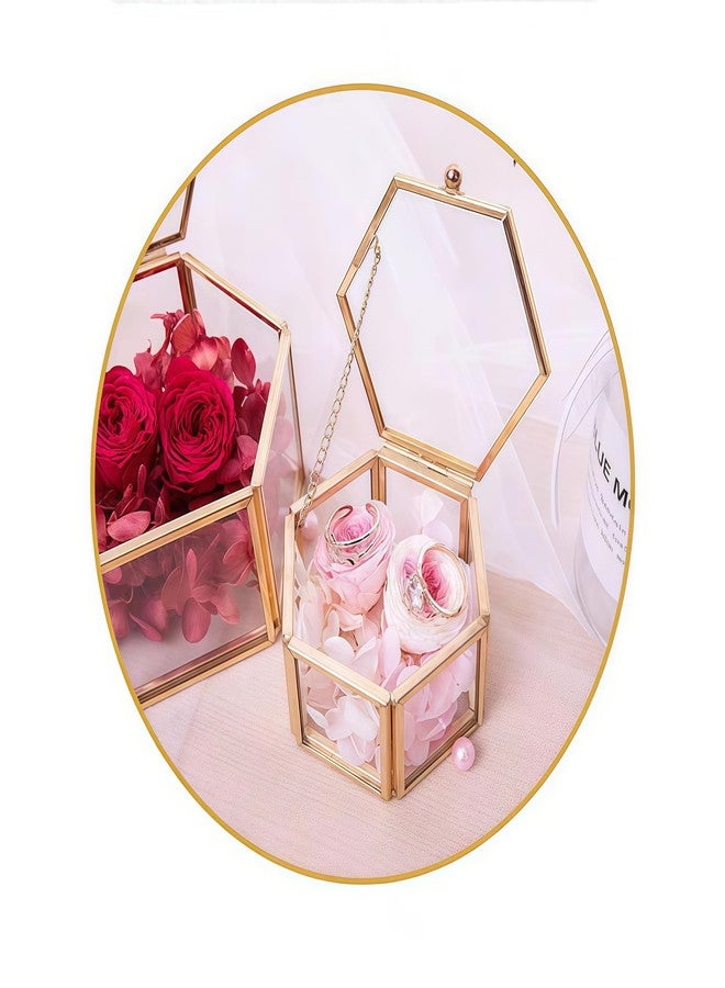 JIARI Glass Jewelry Box Small Gold Hexagonal Decorative Box Ring Earring Display Keepsake Box Case Box for Storage (Small 2 Pack) - Image 5