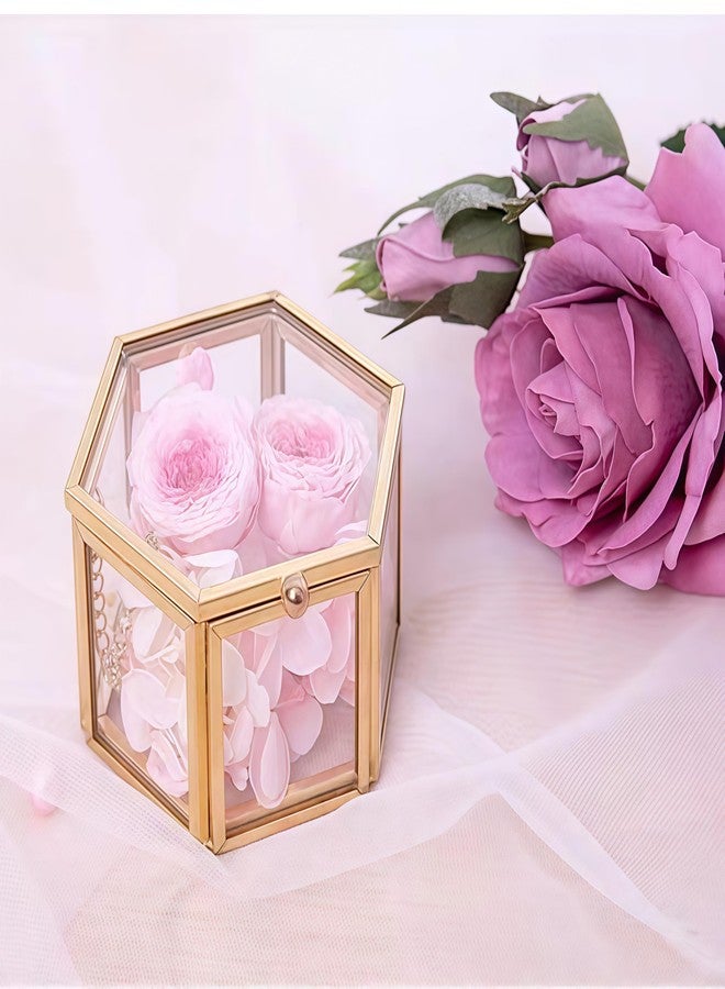 JIARI Glass Jewelry Box Small Gold Hexagonal Decorative Box Ring Earring Display Keepsake Box Case Box for Storage (Small 2 Pack) - Image 4