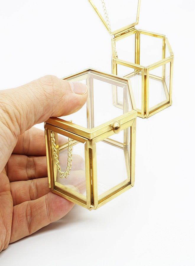 JIARI Glass Jewelry Box Small Gold Hexagonal Decorative Box Ring Earring Display Keepsake Box Case Box for Storage (Small 2 Pack) - Image 2