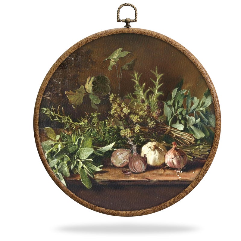 Xeqej Herbs Boho Kitchen Wall Decor, Aesthetic Round Vintage Kitchen Wall Decor, Waterproof Western Nature Botanical Decorations with Hook, for Home Bathroom Living Room Bedroom, 12 - Image 1