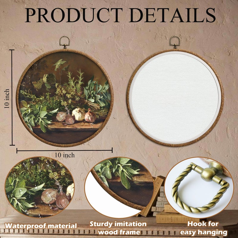 Xeqej Herbs Boho Kitchen Wall Decor, Aesthetic Round Vintage Kitchen Wall Decor, Waterproof Western Nature Botanical Decorations with Hook, for Home Bathroom Living Room Bedroom, 12 - Image 2