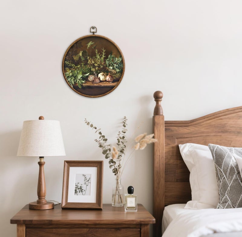 Xeqej Herbs Boho Kitchen Wall Decor, Aesthetic Round Vintage Kitchen Wall Decor, Waterproof Western Nature Botanical Decorations with Hook, for Home Bathroom Living Room Bedroom, 12 - Image 5