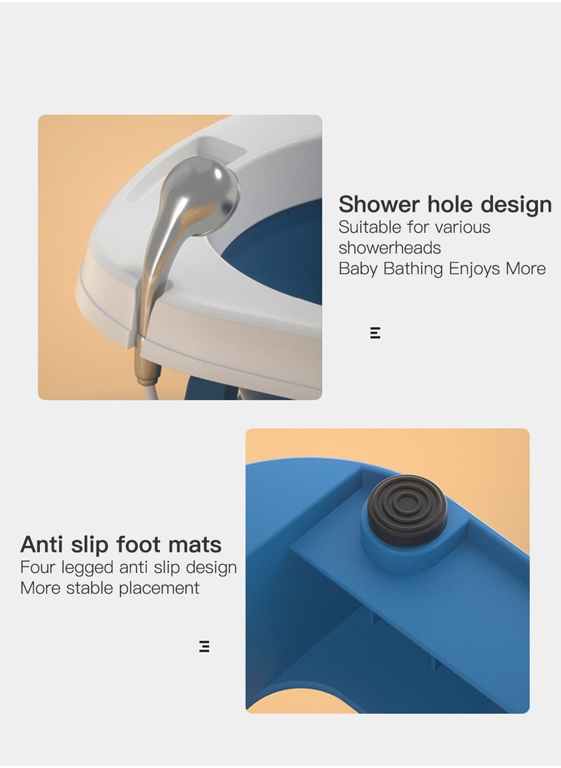 Sharpdo - Foldable Baby Bathtub With Thermometer Bath Cushion Pillow Portable Safe Collapsible Bathtub For Children With Temperature Sensing Multifunction Children Shower Basin Blue - Image 1