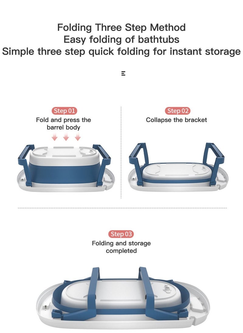 Sharpdo - Foldable Baby Bathtub With Thermometer Bath Cushion Pillow Portable Safe Collapsible Bathtub For Children With Temperature Sensing Multifunction Children Shower Basin Blue - Image 1