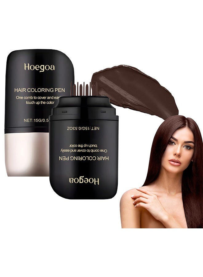 HOEGOA Hair Coloring Pen, Instant Hair Dye Pen with Built-in Comb,Waterproof and Sweat Proof, Quickly Cover Up Grey Hair (Brown) - Image 1