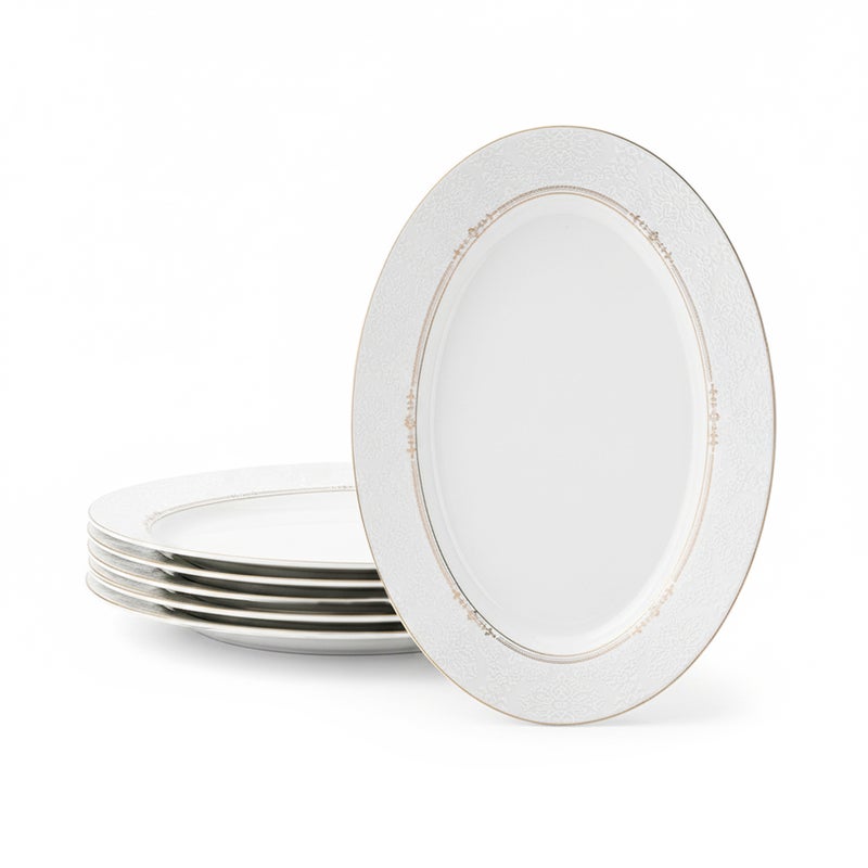 شالو طبق تقديم بيضاوي ضحل من الخزف الصيني العظمي الجديد من ISLA، 36 سم - طبق تقديم أبيض كبير للضيافة وتناول الطعام في المناسبات الاحتفالية، أدوات مائدة أنيقة للاستخدام اليومي، وجبة الفطور المتأخر، رمضان، عيد الفطر، ديوالي، وللهدايا (مجموعة من 6 قطع) - Image 1