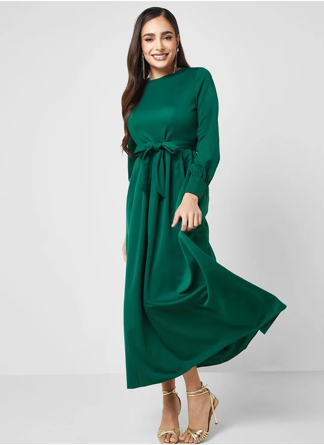 Refka by modanisa Belted Long Sleeve Dress