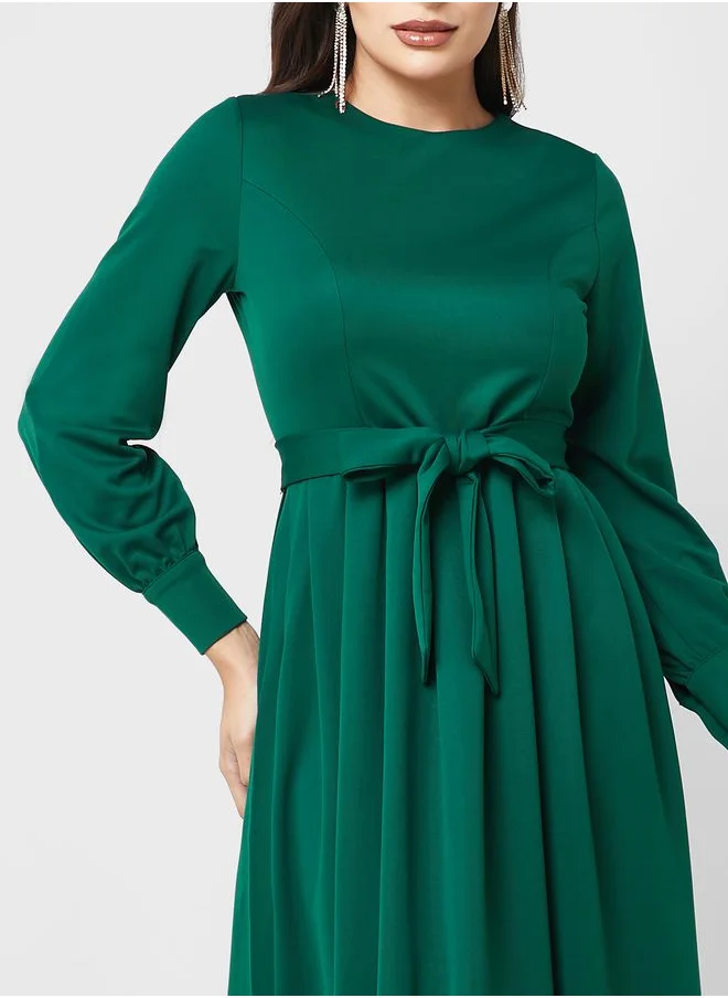 Refka by modanisa Belted Long Sleeve Dress