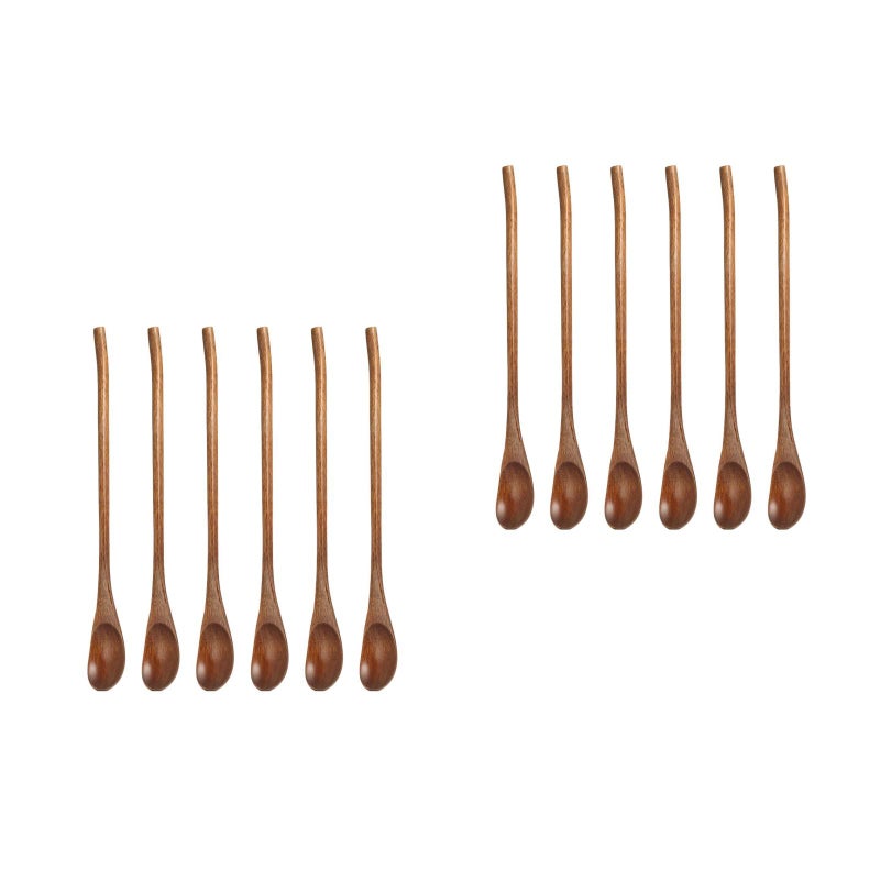 12 pcs Wood Mixing Spoon: Spoons Cooking Handle For Mixing Stirring Tasting - Kitchen Utensils For Cooking And Crafts Brown - Image 1